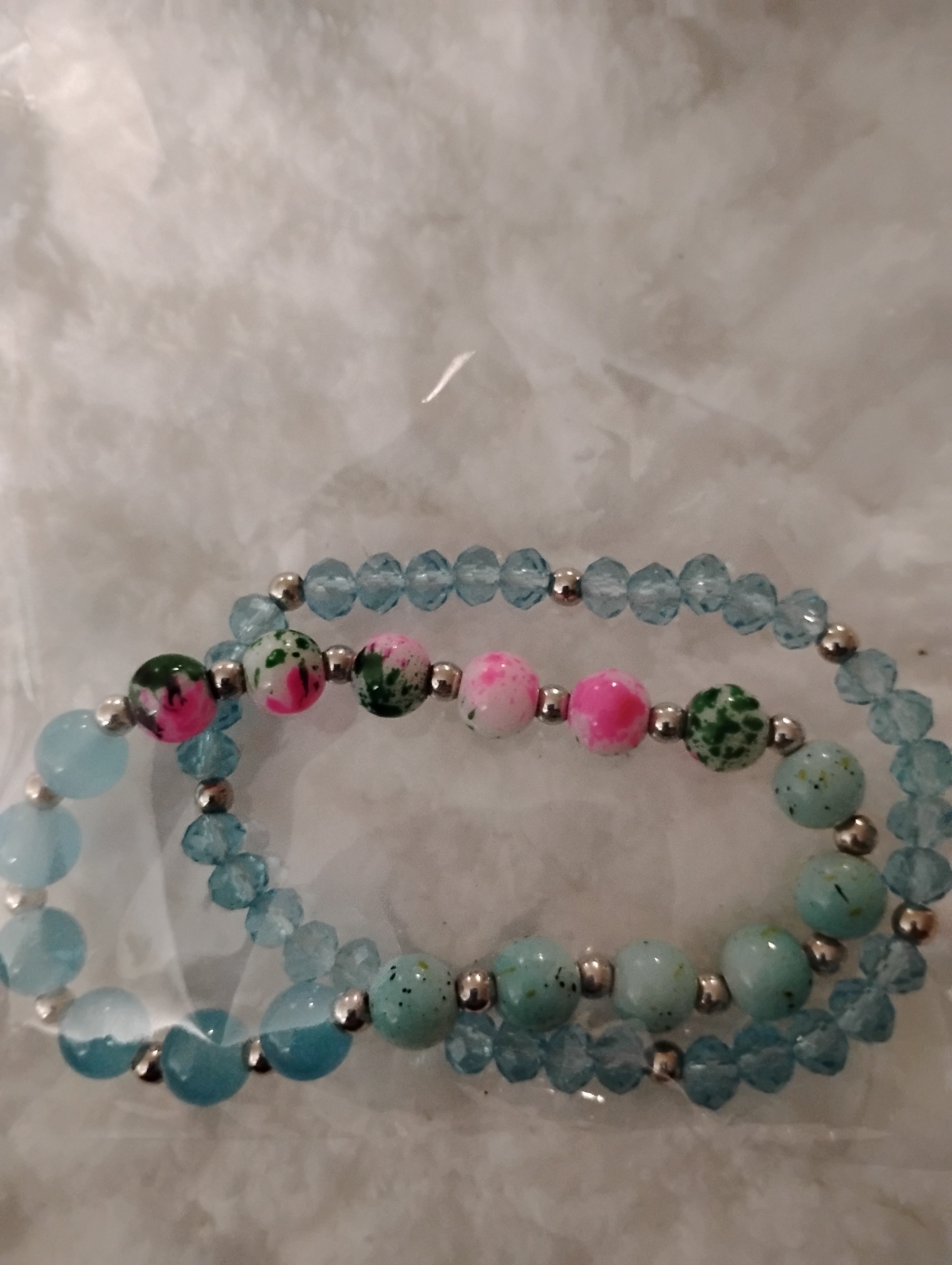Children's/Adult Bracelet Bundle - Teal with Pink & Black Bead Accents