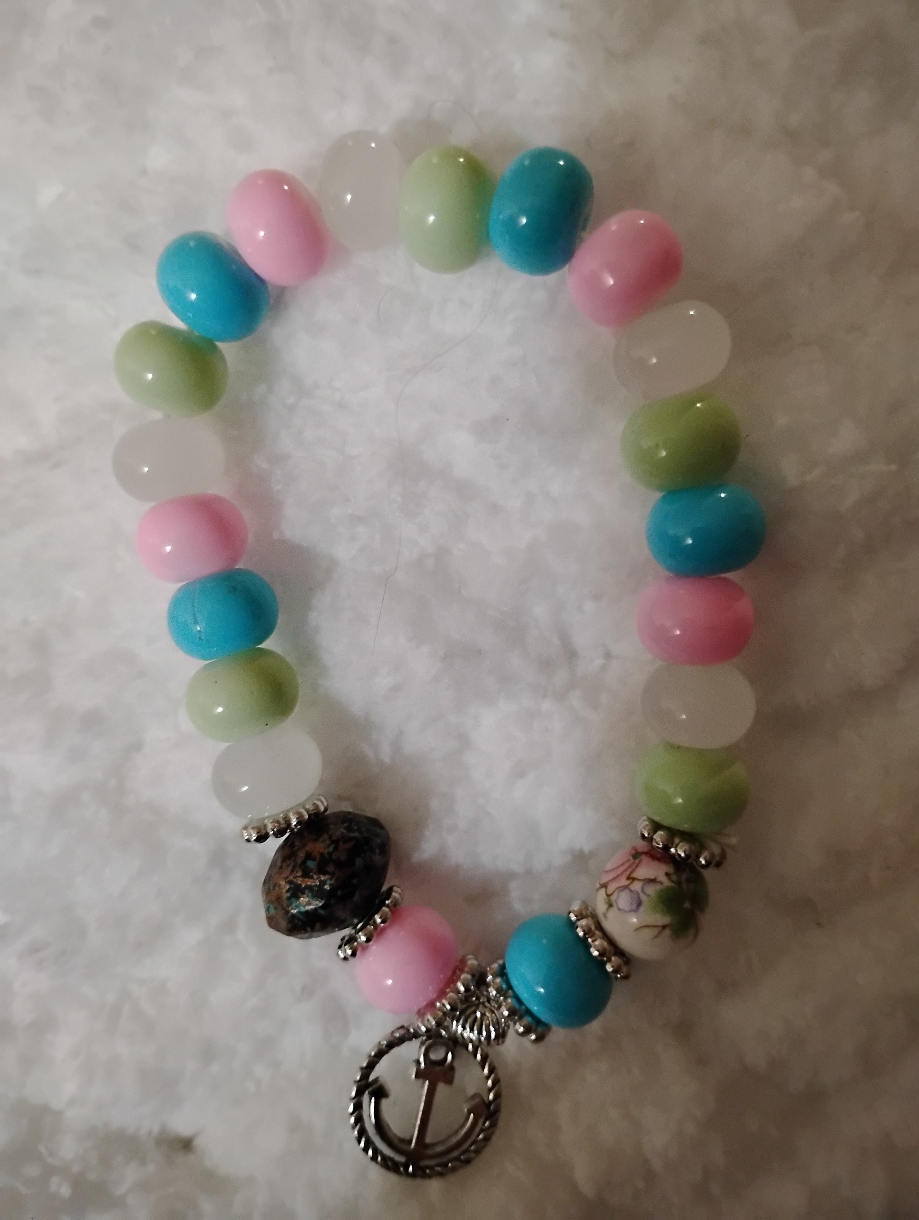 Child's Multicolor Beaded Bracelet with Anchor Charm