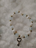 Children's Beautiful White & Blue Crystal Beaded Bracelet with Key Charm