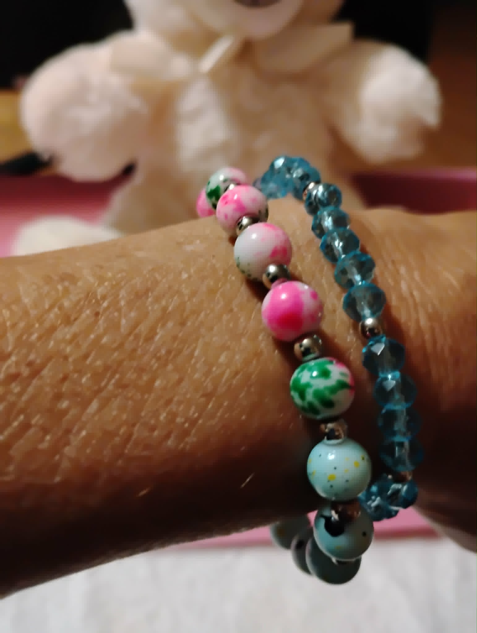 Children's/Adult Bracelet Bundle - Teal with Pink & Black Bead Accents
