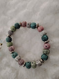 Green, White & Mauve Beaded Bracelet