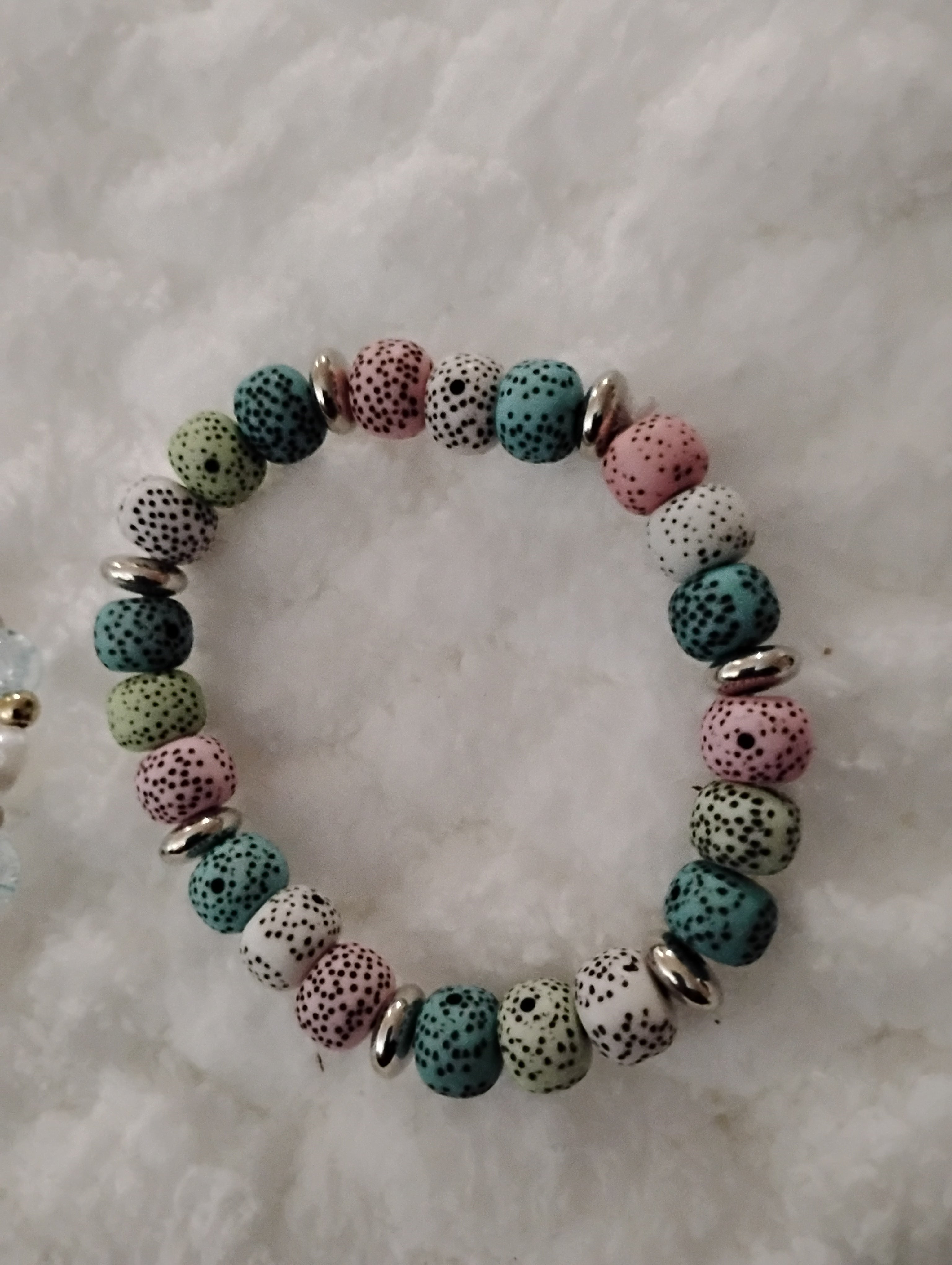 Green, White & Mauve Beaded Bracelet