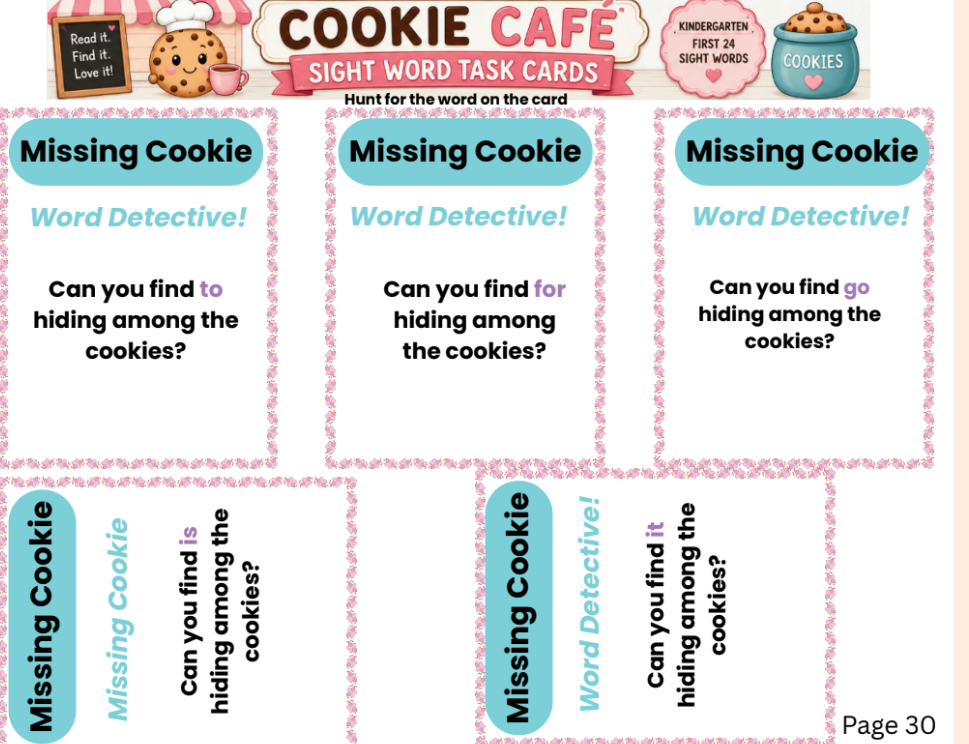 Cookie Cafe sight word activity page 2