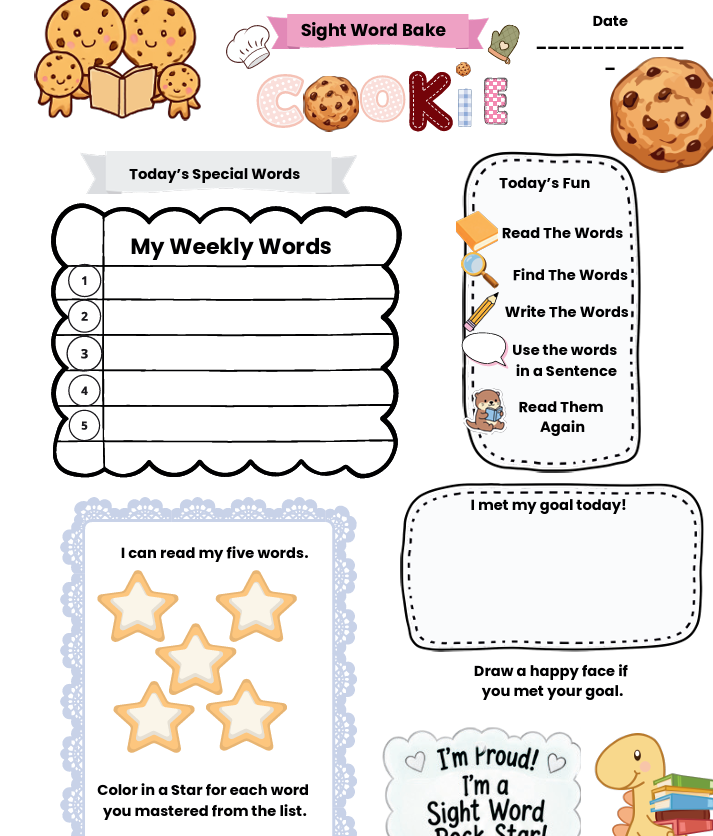 Sight word cookies - pre-K level words