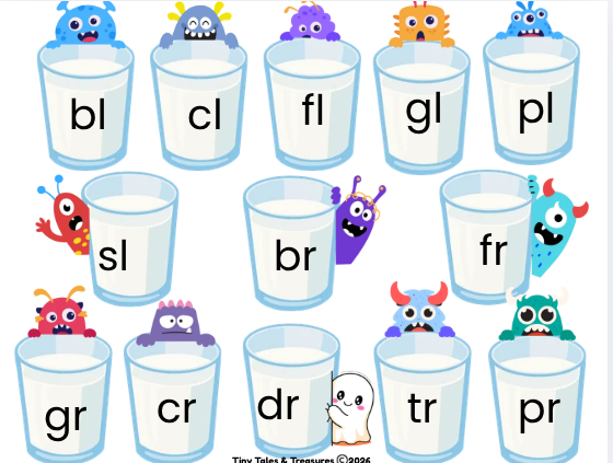 Clip card activity - say the picture name and clip the correct beginning blend