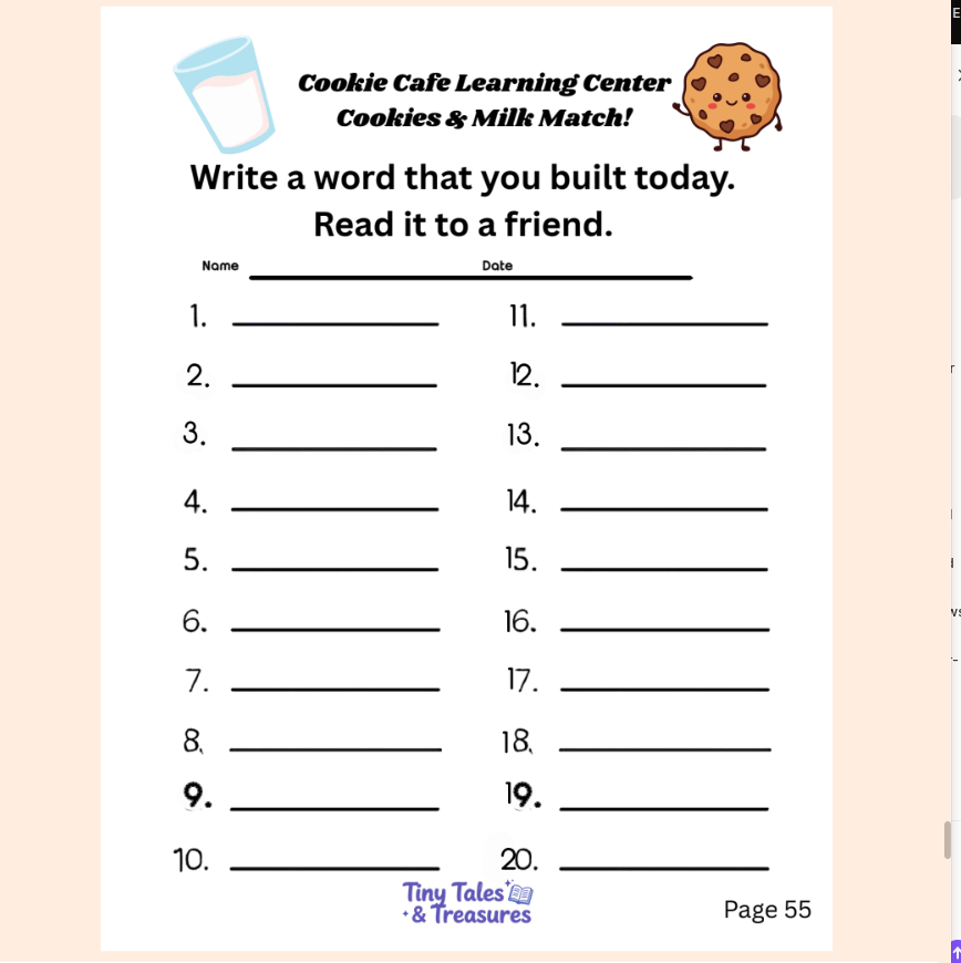 Cookie Cafe activity page sample 4