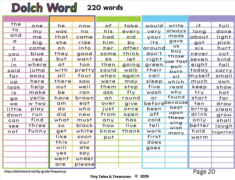 Printable sight word flash cards