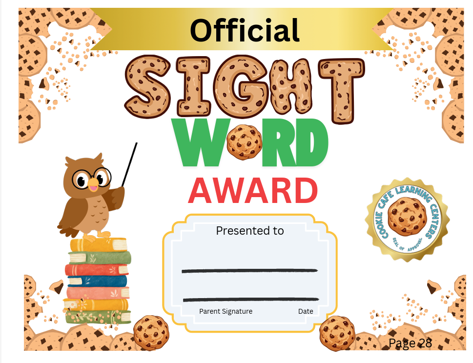 Cookie Cafe sight word activity page 1