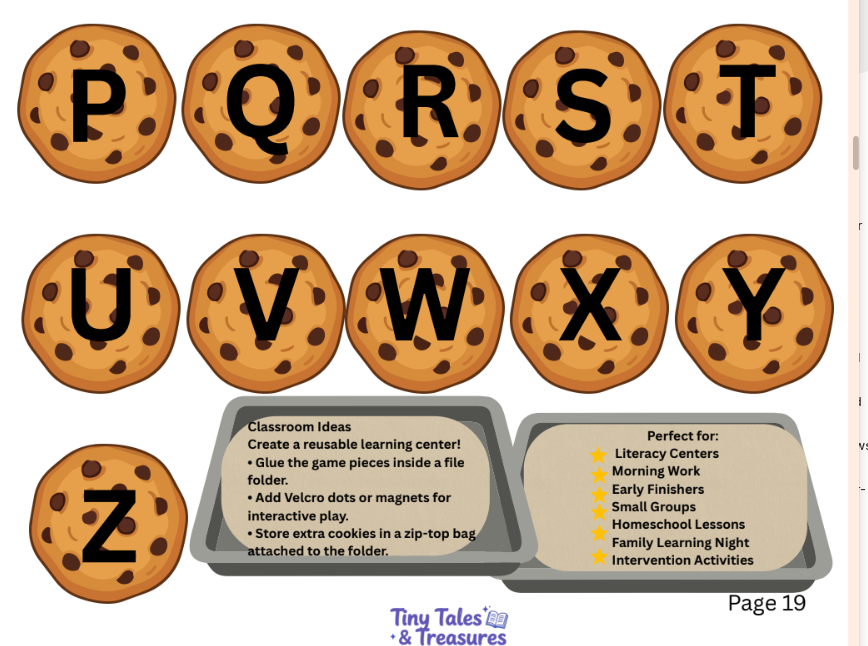 Cookie Cafe activity page sample