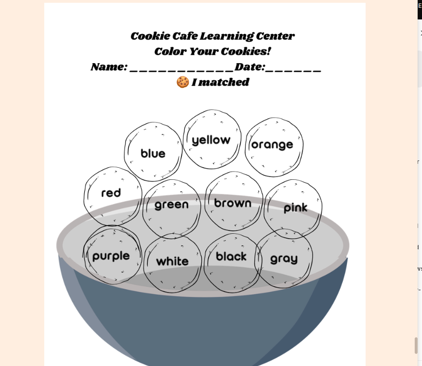 Cookie Cafe activity page sample 3