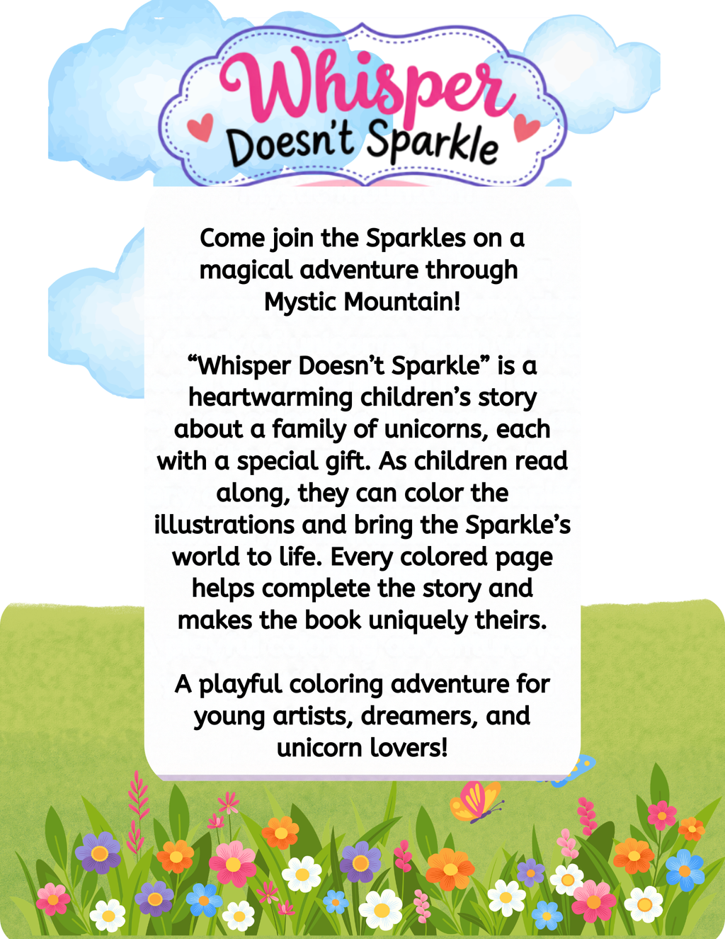 Whisper Doesn't Sparkle Coloring Book and Children's Story