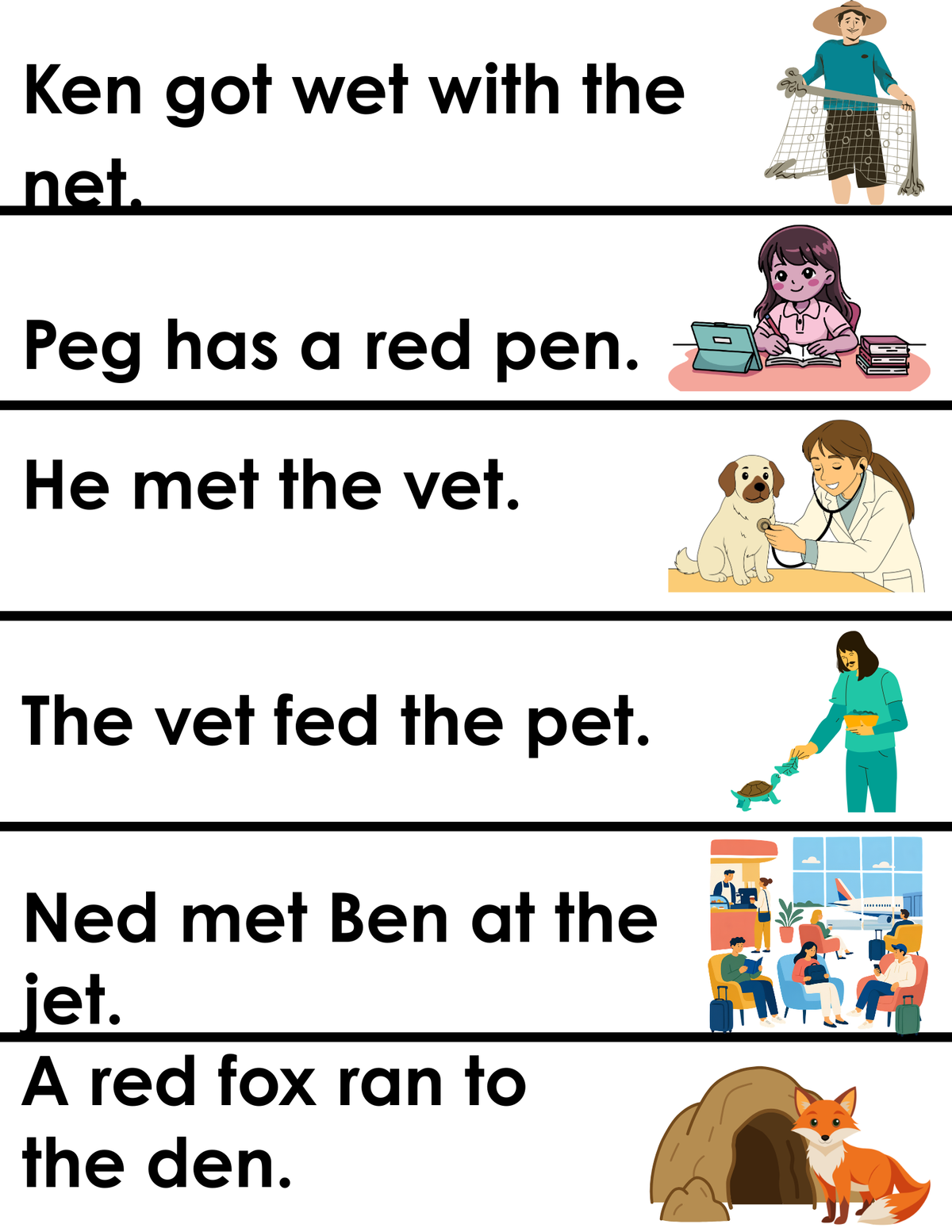 Short Vowel Sentence Strips