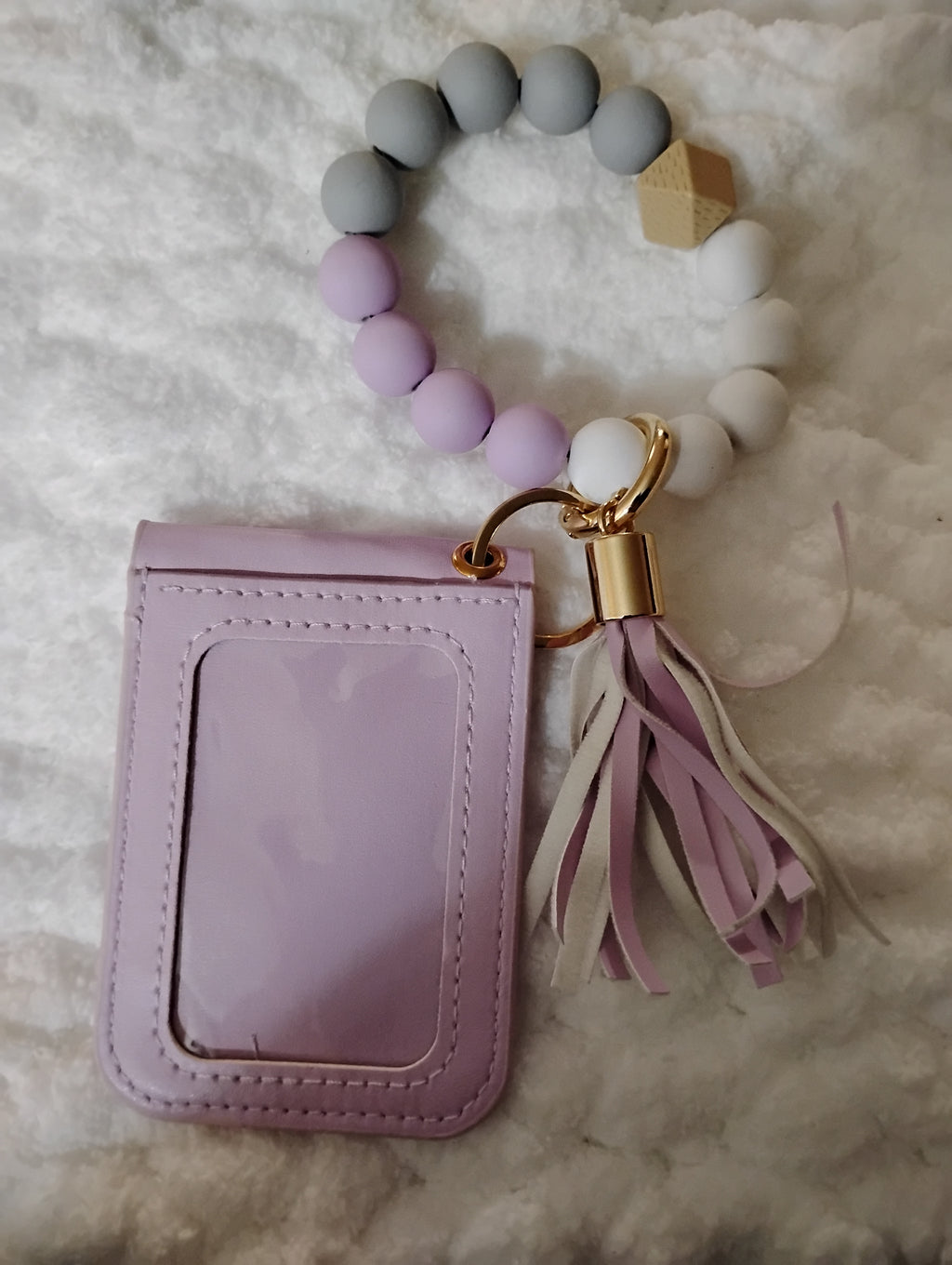Purple, Grey & White Beaded Wristlet Card Wallet