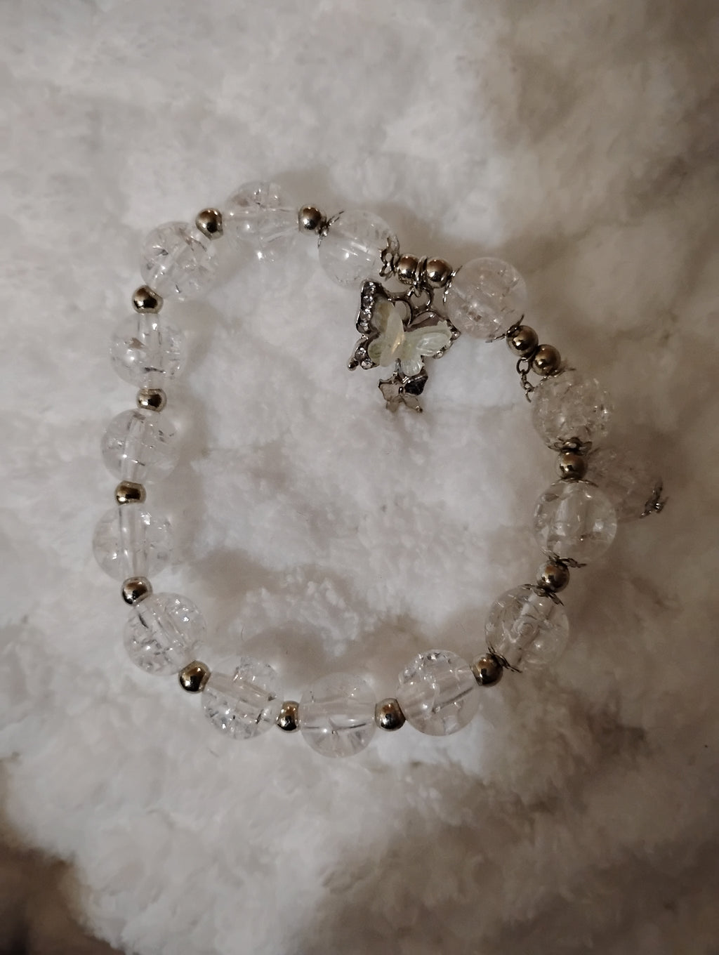 Children's White Beaded Bracelet with Butterfly Silver Charm