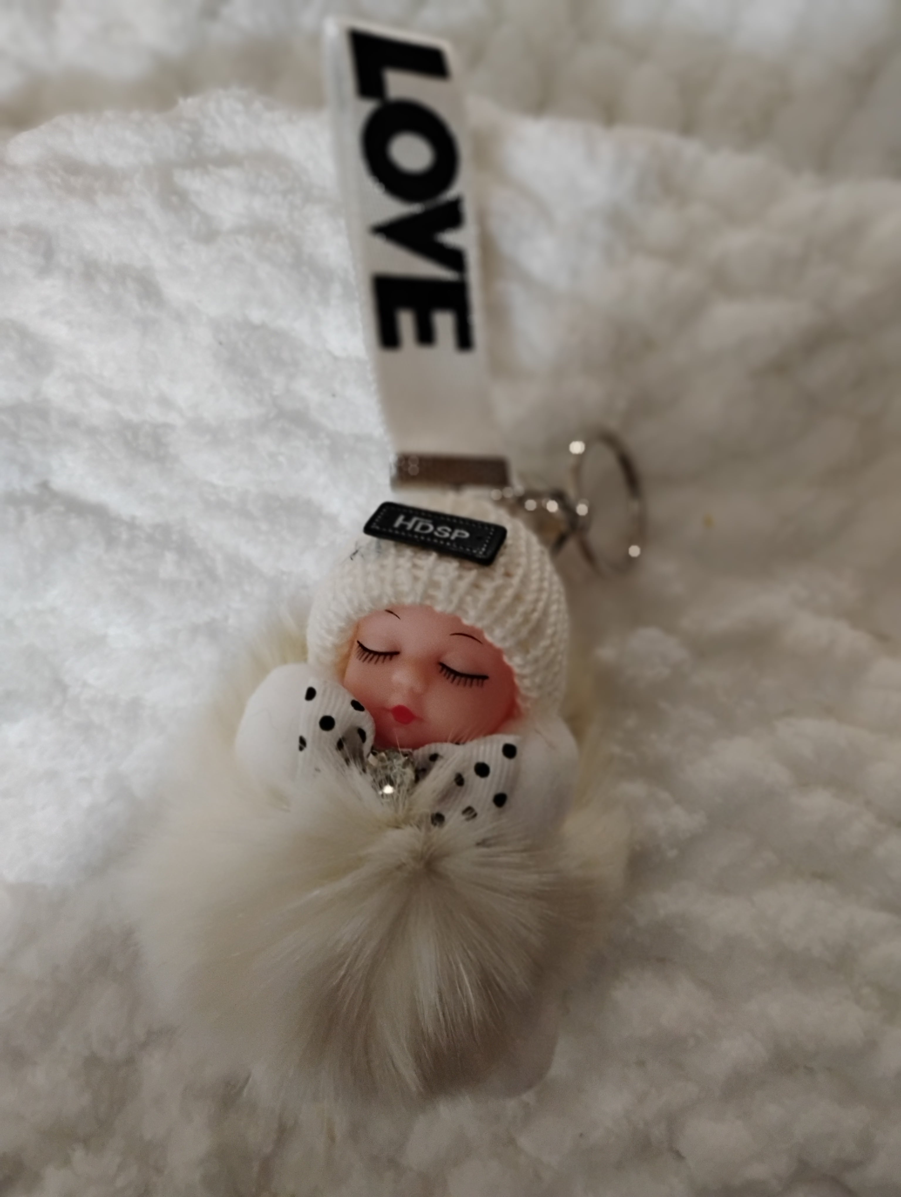 Precious White Fluffy Doll Keychain